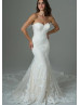 Ivory Embroidered Lace Tulle Wedding Dress With Detachable Crystal Straps